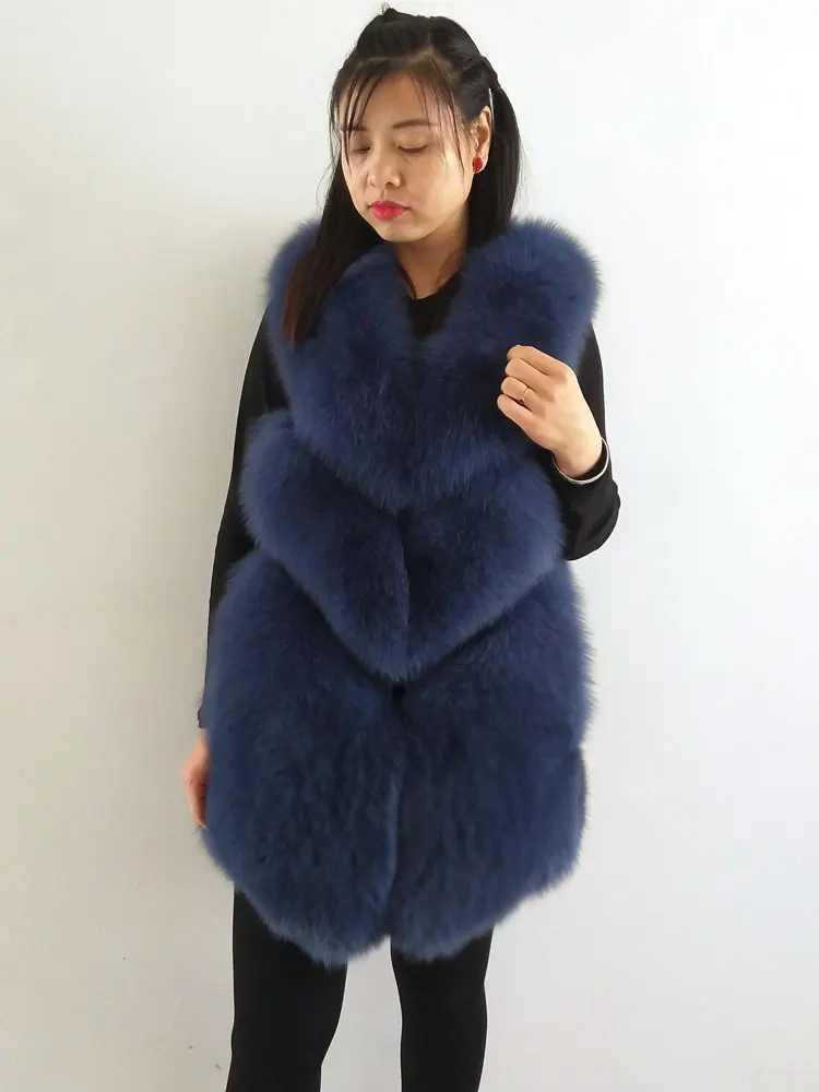 Натуральный Лисий кожаный жилет женские теплые Весна и осень зима новое пальто QD. YISHANG - Цвет: Denim Blue