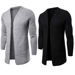 Новая весенняя модная мужская куртка-кардиган без пуговиц средней длины накидка европейский и американский вязаный свитер