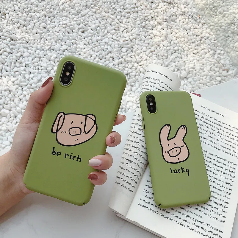 cartoon Lucky Pig Animal Case For iPhone 7 8 Plus Shockproof Hard Matte X XS Max XR 6s PC Phone Cover Funda |