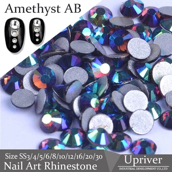 

Upriver High Quality Non Hotfix loose Rhinestones Amethsyt AB Nail Art Rhinestones Glass Beads