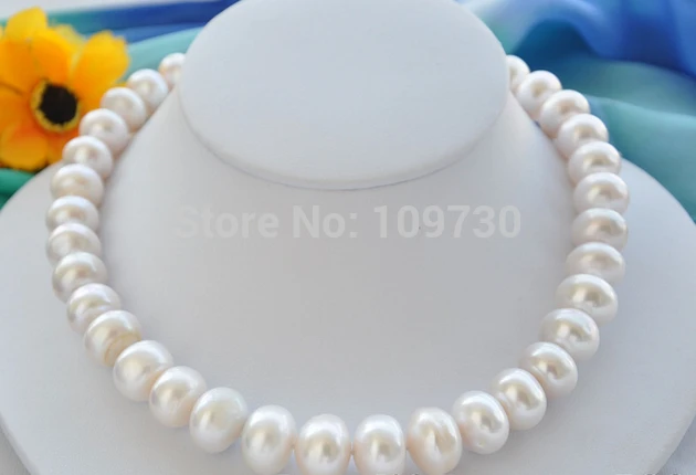 

Jewelr 003827 Big 17" 16mm white rondelle Freshwater pearl necklace