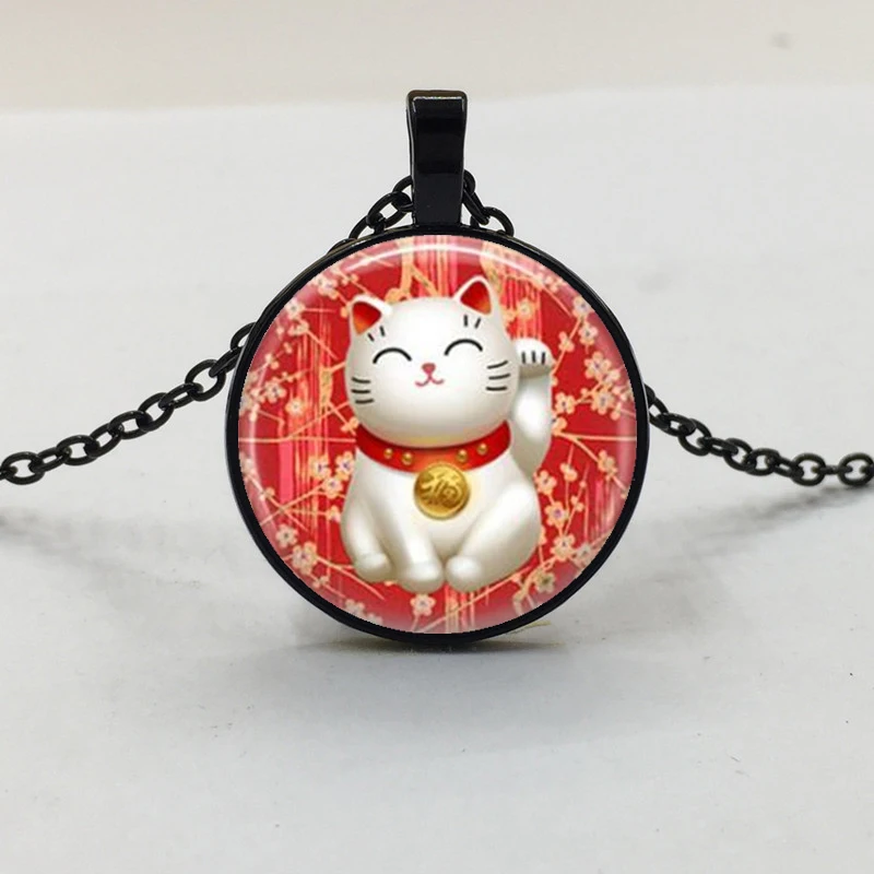 1 шт. новый красный Maneki Neko Lucky Cat стеклянный кабошон тибетский серебряный кулон