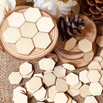 

100pcs Unfinished Wood Laser Cut Out Honeycomb-like Hexagon Shape Natural Wood Pieces for Children Card Arts Crafts DIY