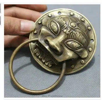 

wholesale factory Decoration Crafts Brass Chinese Copper Collect Palace Guardian Lion Head Statue Mask Door Knocker
