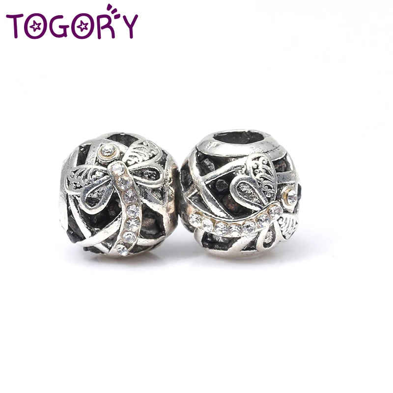 

TOGORY 2Pcs/lot Antique Silver Color Cute Dragonfly Charm Bead Fit European Women Charm Pandora Bracelets DIY Jewelry Making