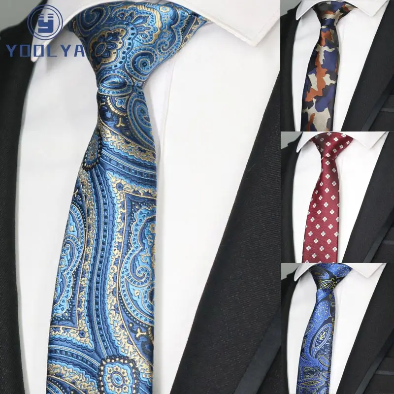 Роскошные 6 см Человек узкие галстуки полиэстер шелковый узкий галстук на шею Цветочный горошек Пейсли для Мужская Свадебная деловая