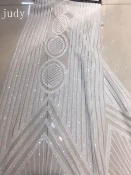 

JL343# 5yards/bag 2018 High quality African fabric White striped sequins for wedding parties Free shipping