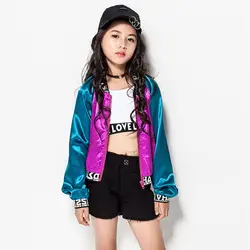 Новинка для девочек Джаз корейский смешанные цвета пальто куртка диджея Дети Джаз танцевальный костюм хип-хоп одежда для выступлений