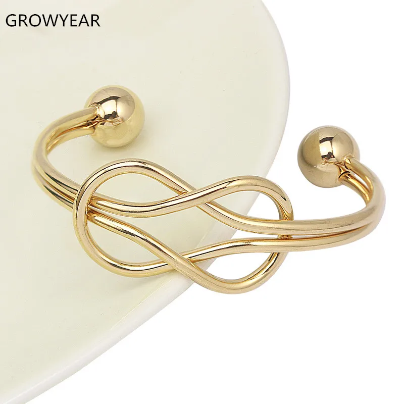 

Women Golden Geometric Knot Bangle Cuff Stainless Steel Fashion Jewelry ball end bangle bracelet
