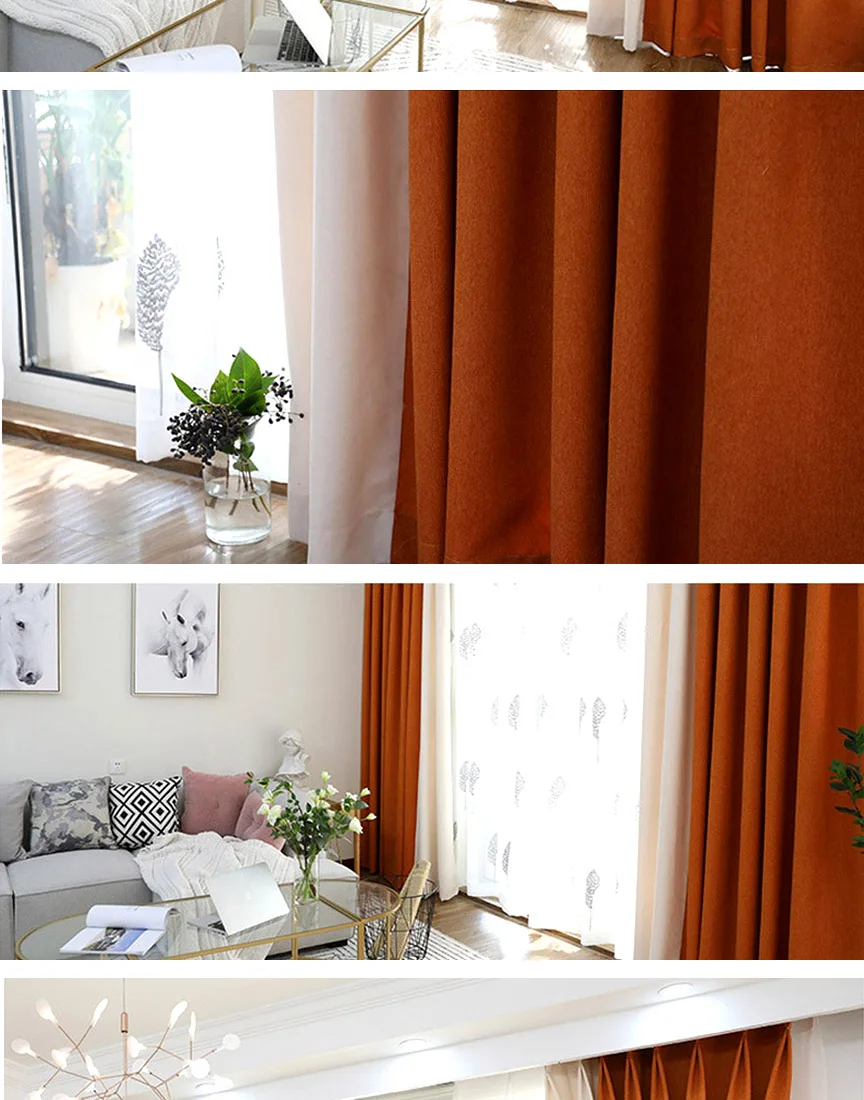 Оранжевые занавески для украшения для балкона, Простые занавески для гостиной, одноцветные льняные занавески, Затемненные занавески для спальни AXY8133