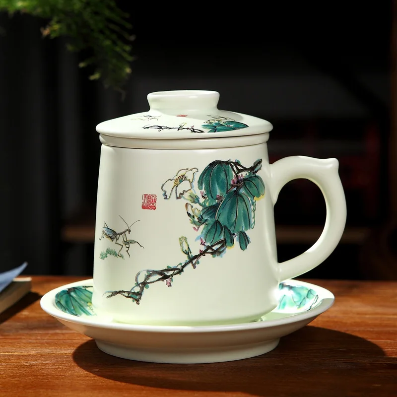 Jindezhen керамика многоцветная чашка принести покрытие керамика принести чехол принести тарельчатый фильтр экран для работы офисная чашка - Цвет: Jade Garden
