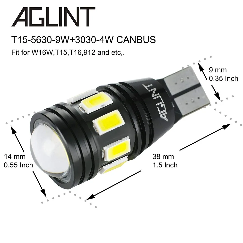 AGLINT 2 шт. W16W 912 T15 светодиодный светильник CANBUS без ошибок T16 светодиодный 5730 3030 SMD для автомобиля задний фонарь белый 12-24 В