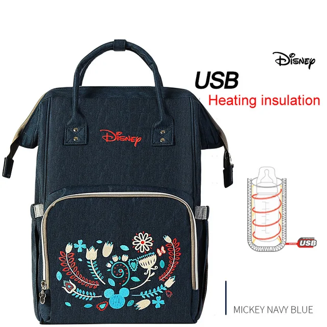 Disney пеленки мешок рюкзак USB бутылка изоляционные сумки Минни Микки большая сумка для путешествий Оксфорд кормления ребенка Мумия сумочка - Цвет: DS03-FLOWER