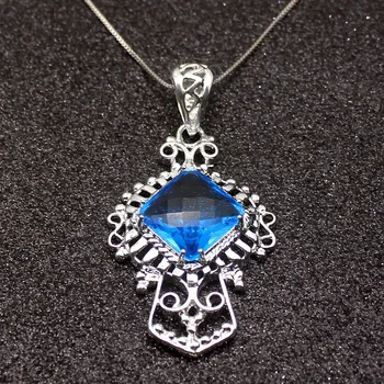 

Gallant Design Shiny Blue Topaz925 Sterling Silver Color Charms Pendant Chain Necklace 20 Inch