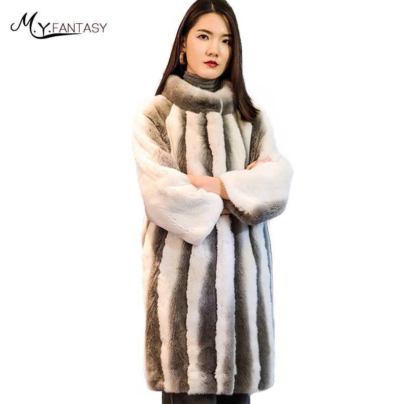 M.Y.FANSTY 2019 Mink Fur Coat Real Natural Fur Coat Winter Crown velvet import Women's O Neck