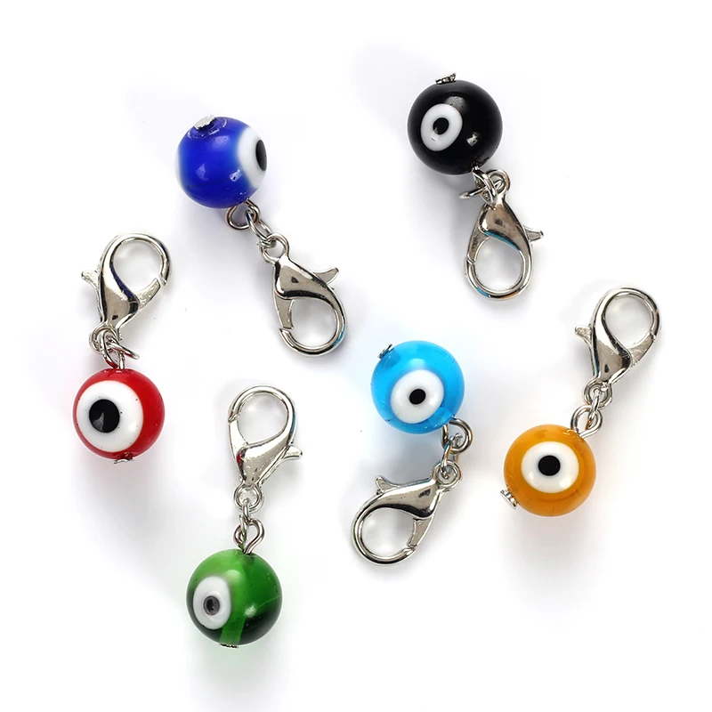 Lucky Eye 5/6pcs/lot Colorful Evil Eye Beads Charms Lobster Clasp Pendant Brooch Key Chain Jewelry Accessories Findings EY4922