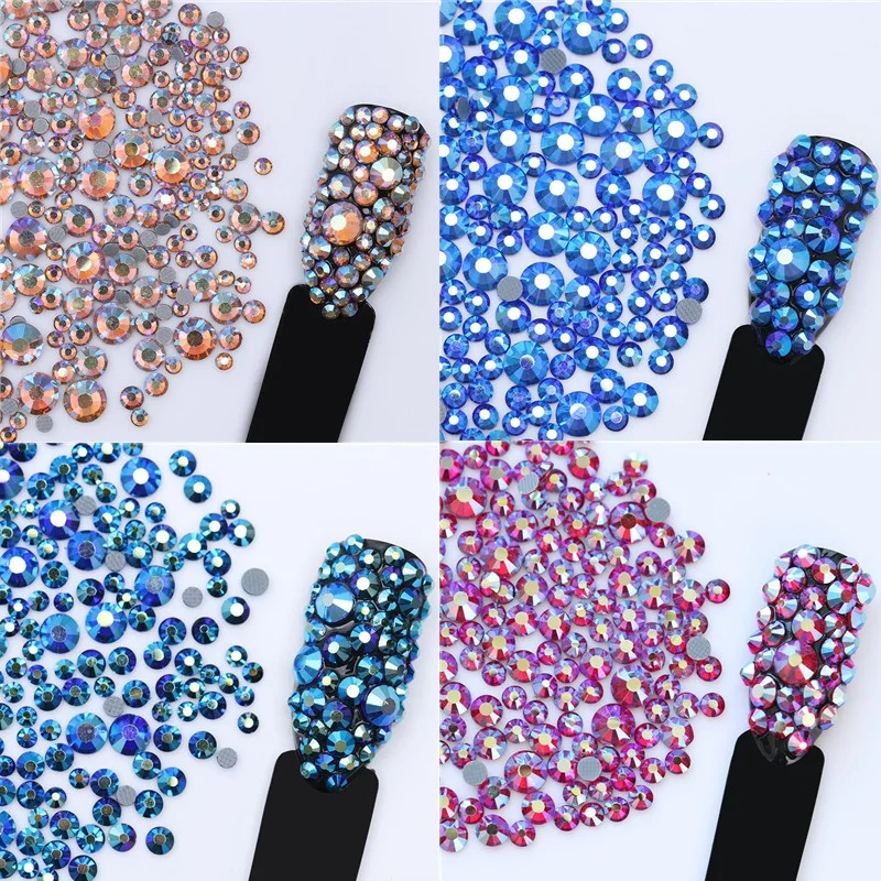 

1 Bag 5.5g Nail Art Rhinestone Crystal Champagne Color Multi-size Flat Bottom Manicure 3D Nail Art Decorations