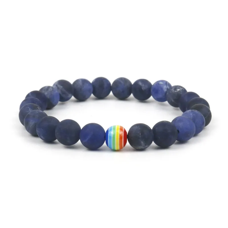 Браслет «Радуга» для мужчин и женщин Природный лавовый камень бисером расстояние пара Браслеты гей украшение для влюбленных HY1 - Окраска металла: Blue