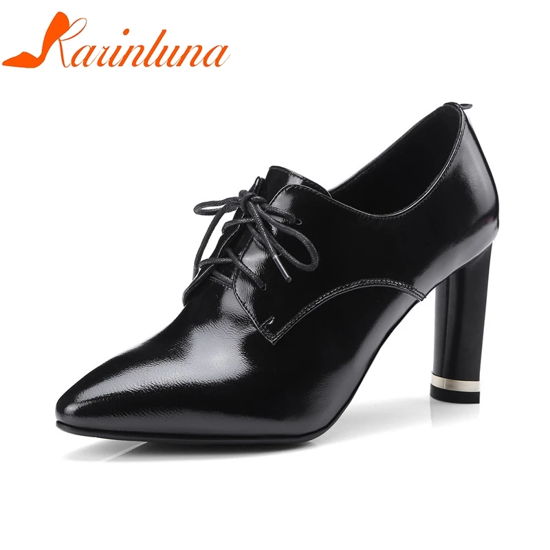 

KarinLuna big size 33-43 genuine leather pointed toe spring women shoes high heels black party office lady pumps shoes woman
