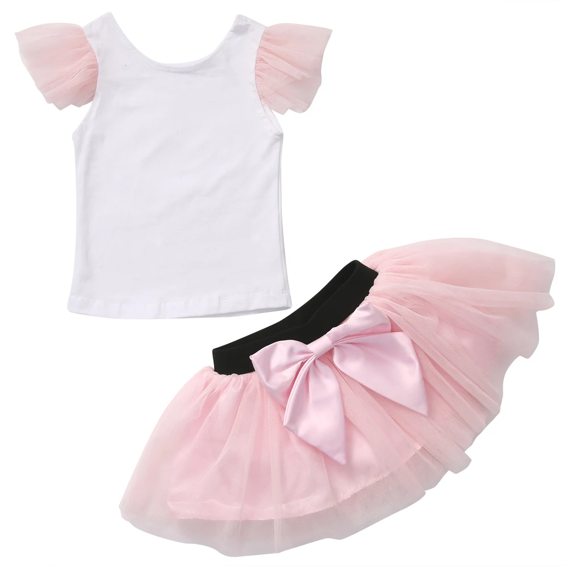 

Pink Formal 2Pcs Matching Mother and Daughter Casual Summer T-shirt Skirt Tulle Skirt Outfit