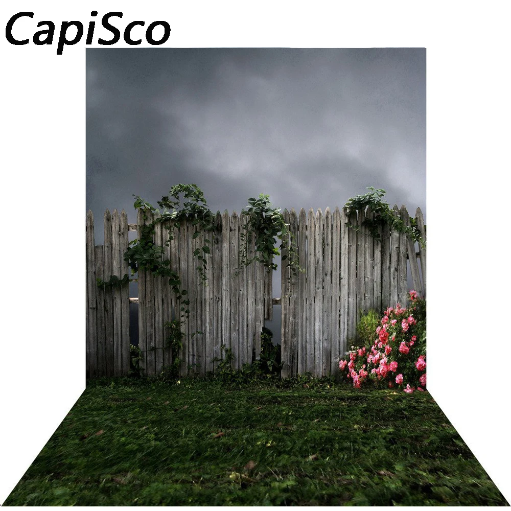 Capisco Vintage Photography Backdrops Flowers Wedding Photo Background Wood Fence Spring Grass Newborn Baby | Электроника