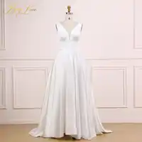 Sexy V Ivory Wedding Dress 2019 V Neck Plain Elegant Satin Wedding Gown Long Formal Bridal Dress Bride Empire vestido marriage