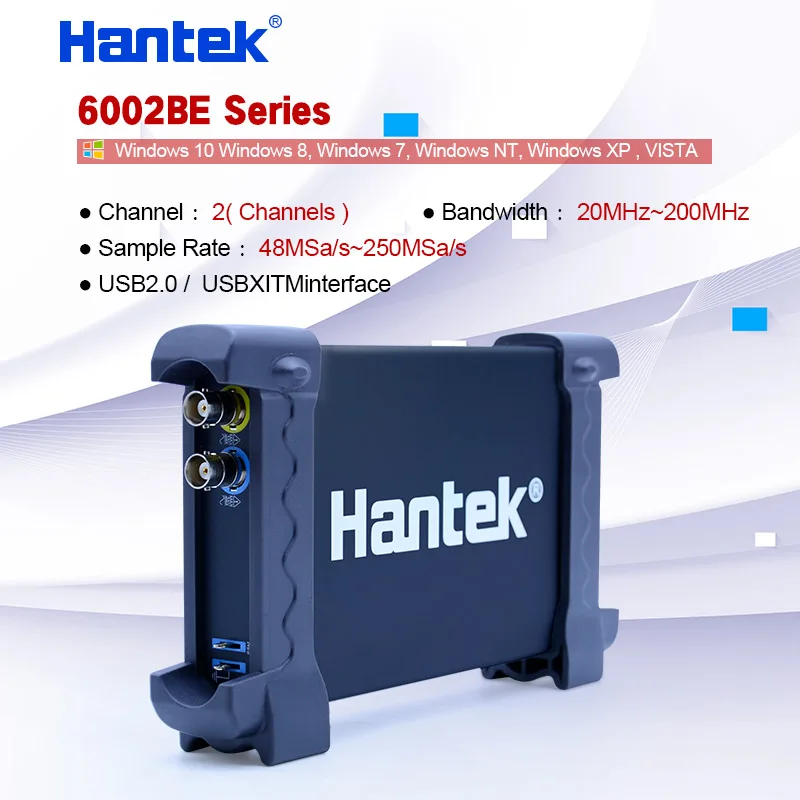 Hantek PC 2 канала Портативный осциллограф 20 МГц-200 МГц 48 мс/s-250MSa/с Осциллограф USB 2,0 6002BE Поддержка серии Win 7/8/10/NT