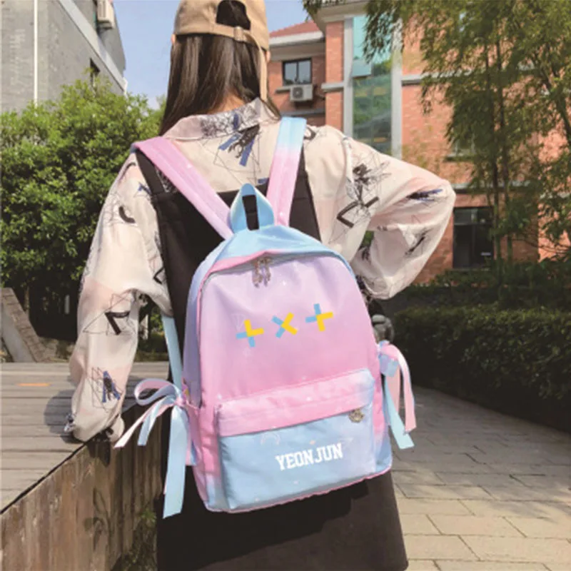 

TXT Hueningkai Gradient Colorful BackPack Teenage School Travel Shopping Bag WaterProof College Style Bag LX380