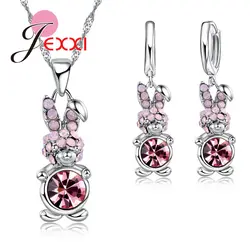 JEXXI красивый розовый кролик для дам комплект украшений для вечеринки 925 пробы Серебряная свадьба Цепочки и ожерелья/серьги комплекты