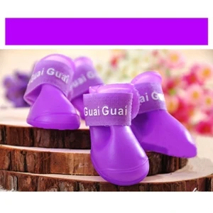 Модные непромокаемые ботинки ярких цветов для щенков; защитные резиновые ботинки - Цвет: Фиолетовый