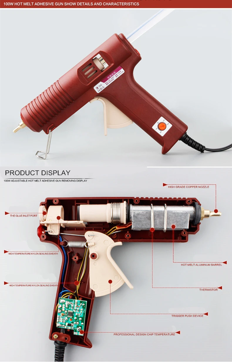 LIJIAN 20W/60W/100W Hot Melt Glue Gun Adjustable Professional Copper Nozzle Heater Heating Wax