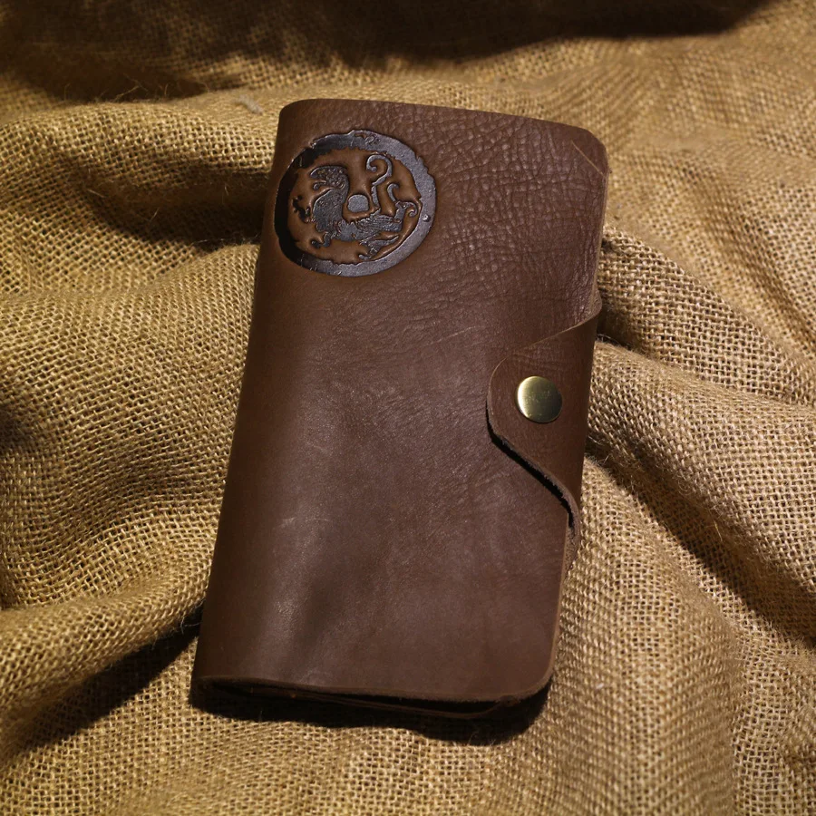 

Handmade Crazy Horse Leather Men Wallets Natural Cowhide Waxed Vintage Men Purse Brown Oiled Men's Clutch Wallet Money Bag