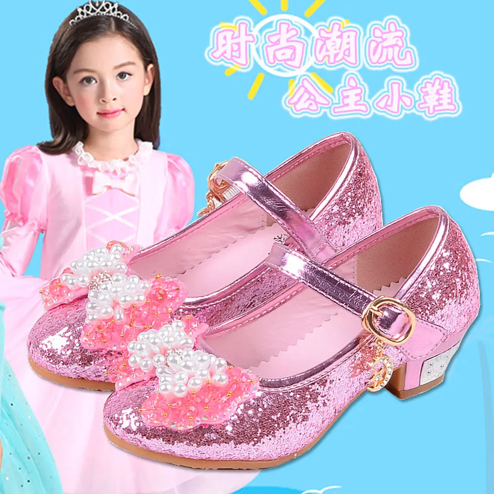 

Disney Girls Princess Shoes High Heels Shoes Frozen Princess Elsa Crystal Shoes Brilliant Children Sandals For Student Kids