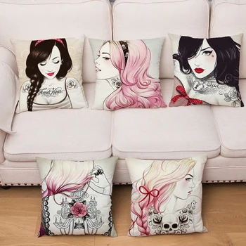 

Simple Fashion Girls Print Cushion Cover 45*45cm Plush Cushions Covers Cute Women Pillowcase Modern Home Decor Pillows Cases