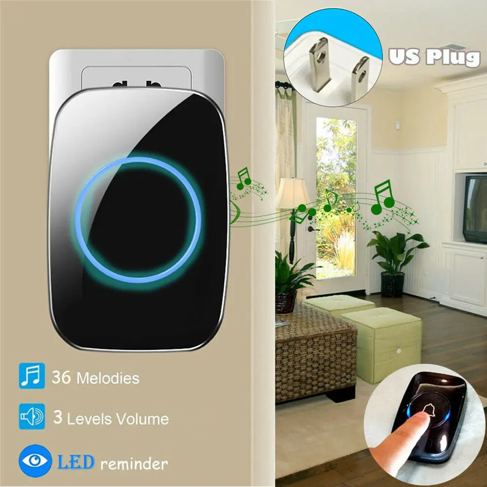 

New A10 Waterproof Household Wireless Doorbell 300M Remote CALL EU/UK/US Plug Smart Door Bell Chime 220V 1 Buttons 1 Receivers