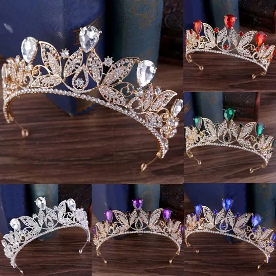 

2019 New Baroque Big Rhinestone Blue Purple Red Crystal Beaded Headband Tiara Bride Crown Luxury Wedding Korean Hair Ornaments