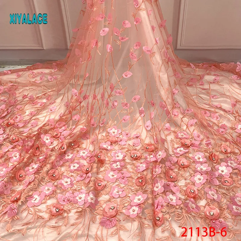 Нигерийская вышитая бисером кружевная ткань Высокое качество африканская 3D чистая Кружевная Ткань Свадебный Французский тюль кружевной материал для платья YA2113B-1