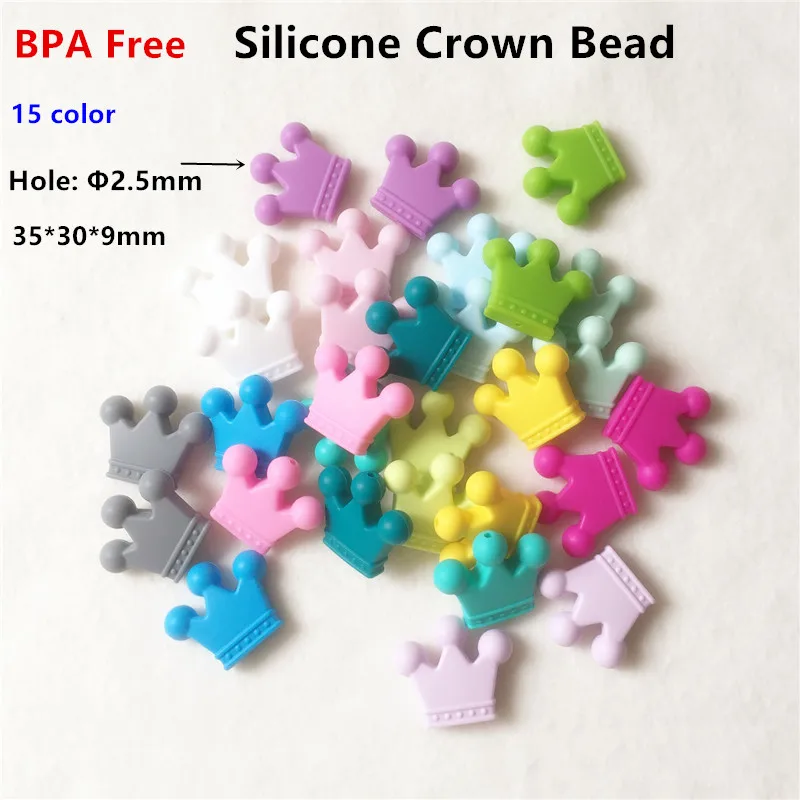 Chenkai 50pcs BPA Free Silicone Crown Teether Beads DIY font b Baby b font Shower Chewing