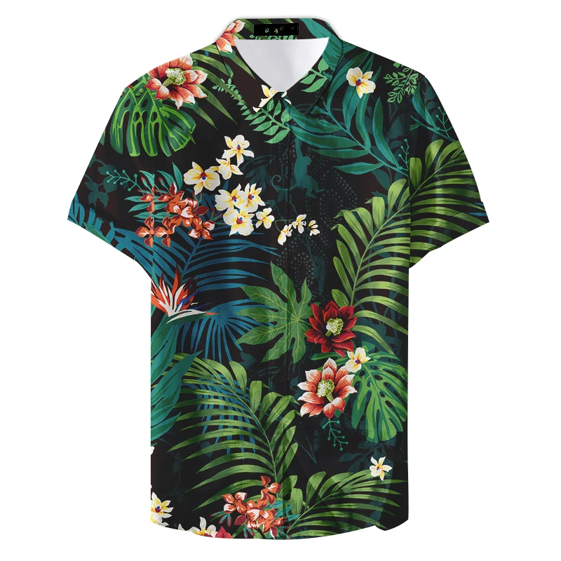 Summer Hawaiian Shirt leaf sea forest style Casual Male Printed Shirt full size - Цвет: Style5