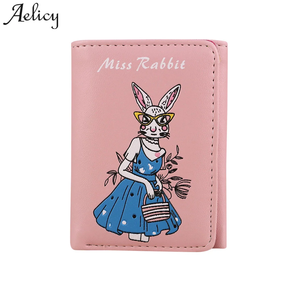 Aelicy PU Leather Women Retro Rabbit Printing Short Wallet Famou Brand