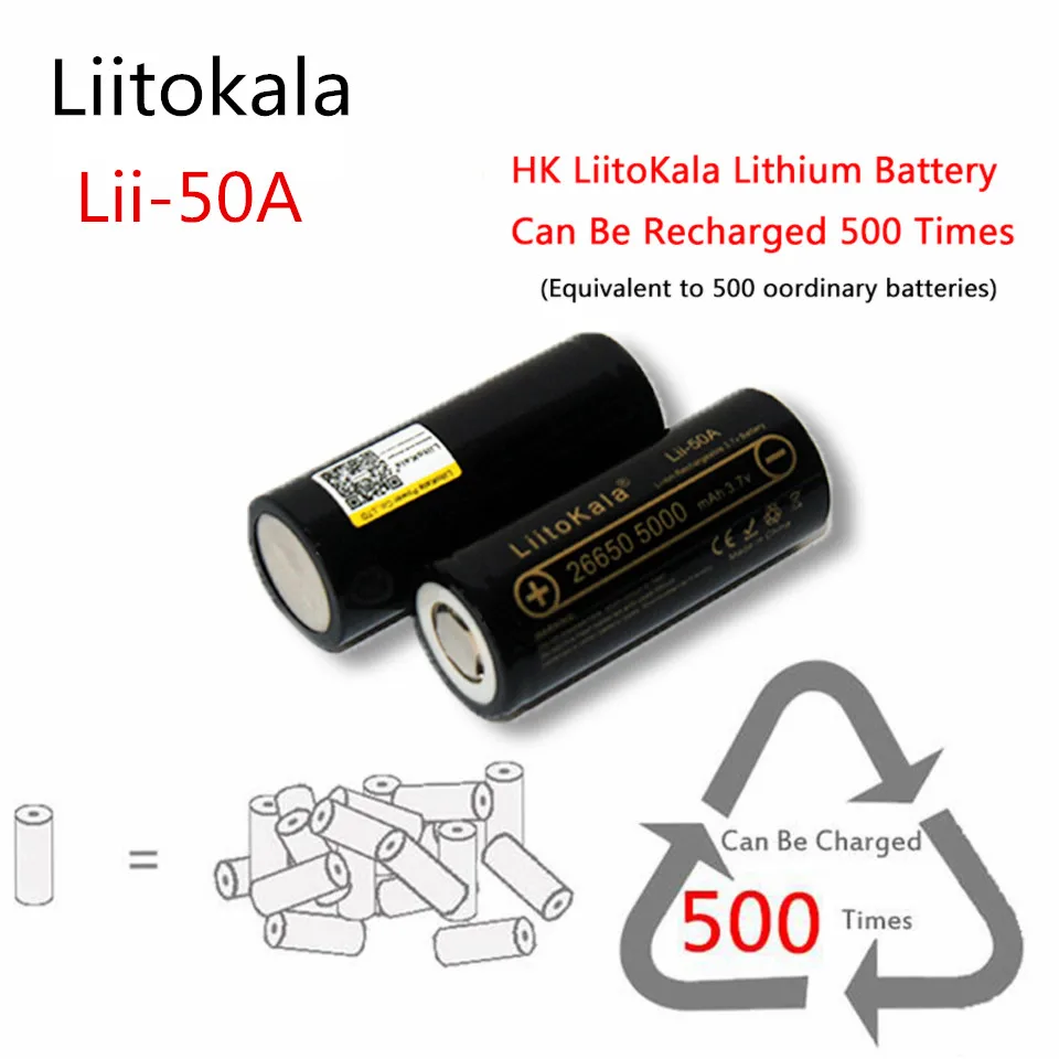 lii-50a liitokala 3,7 v 5000 mah 26650 bateria inr 26650-20a baterias recargables para linterna/microfono