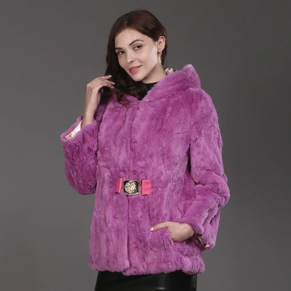 Gros Chaud Manteau Pardessus Détail Pink À Rex De Réel Veste 2017 purple Au Capuche 100 Lapin Naturel Épais Fourrure Mode wPZ4I4