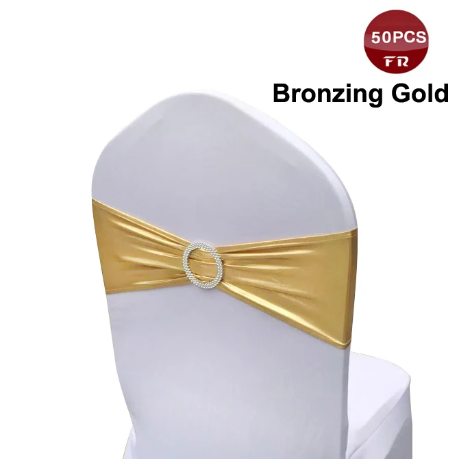 50 шт./партия ленты из спандекса на стулья с пряжкой лайкра пояса лента для чехол для стула тянущийся стул лук для чехол для свадебного стула лента - Цвет: Bronzing Gold