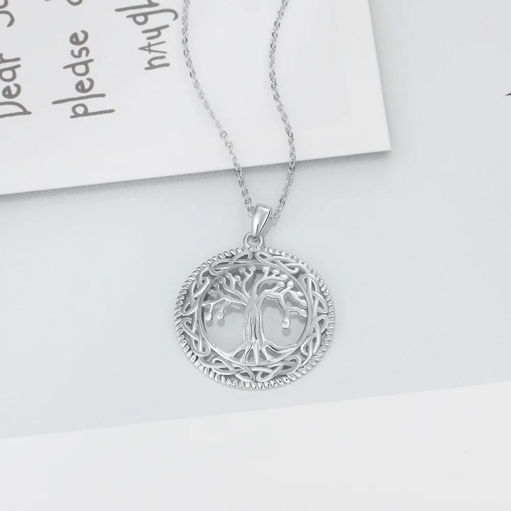 Винтаж 925 серебряное дерево жизни круглый кулон ожерелье женские серебряные украшения подарок на день рождения для бабушки(Lam Hub Fong