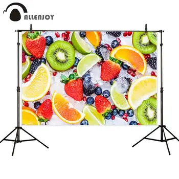 

Allenjoy backgrounds for photography studio fruit party ice summer colorful real blueberry orange strawberry kiwi backdrops