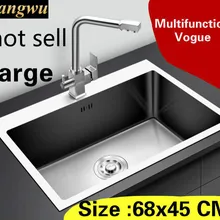Free shipping Apartment large kitchen manual sink single trough high quality do the dishes 304 stainless steel hot sell 68x45 CM