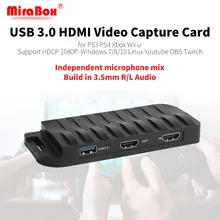 MiraBox карта захвата, 4 K 30FPS, HD 1080 P 60FPS, USB3.0 HDMI игра Карта видеозахвата с микрофоном Вход и мультимедийный интерфейс высокой четкости транзитная пересылки