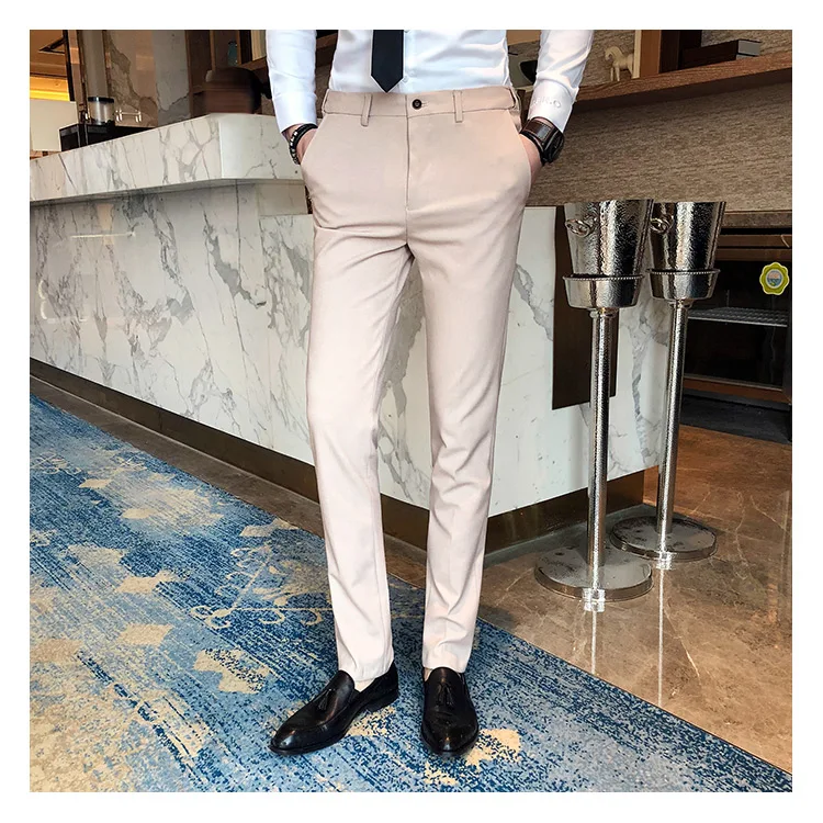 Костюм брюки весна джентльмен сплошной цвет Британский Стиль Мода Тонкий Бизнес Повседневный мужской костюм брюки, большой размер S-4XL