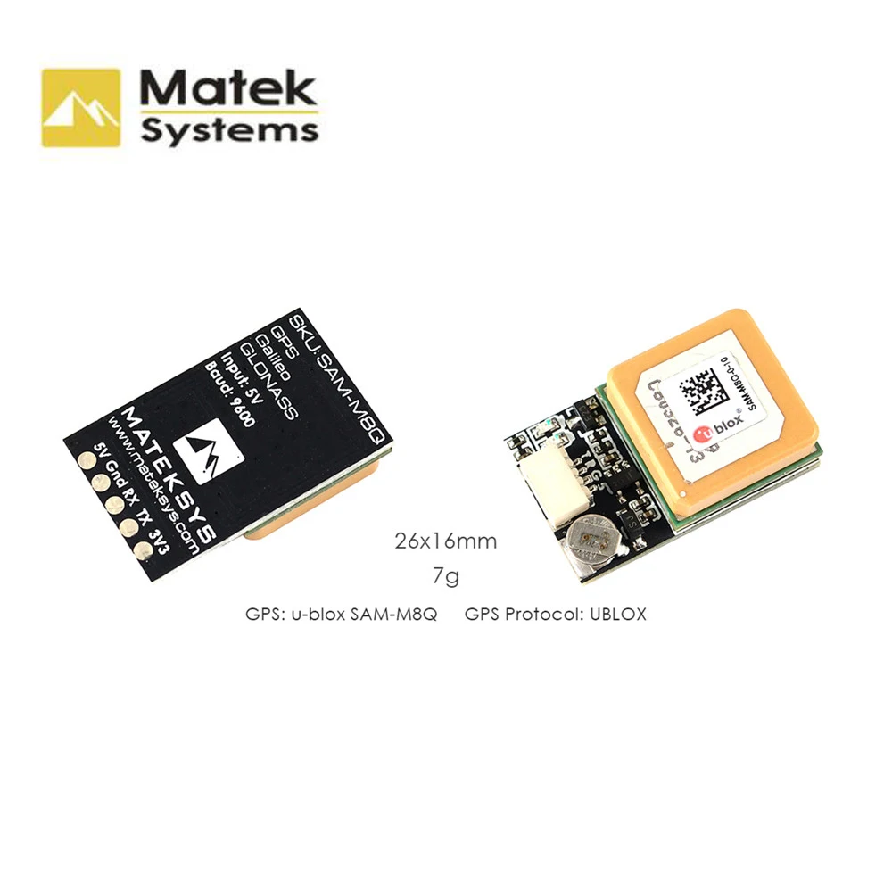 

Original Matek Systems Ublox SAM-M8Q GPS Module Support GLONASS Galileo QZSS SBAS for RC Multirotor Long Range FPV Racing Drone