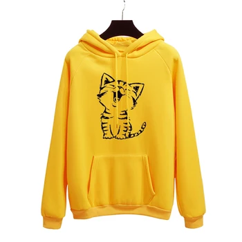 

cute Cat Harajuku Print Hoodie Women's Sportswear Autumn Winter Pullover Powder White Loose Moletom Feminino Sweatshirt Clothes